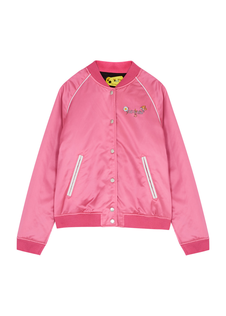 Off-white Kids Funny Flowers Satin Bomber Jacket (12-14 Years) In Pink