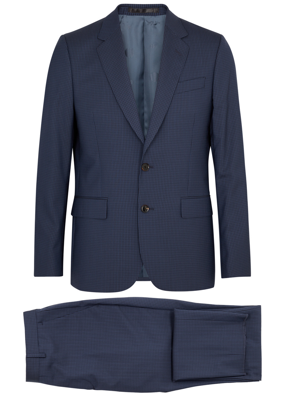 Paul Smith Gingham Wool Suit In Blue