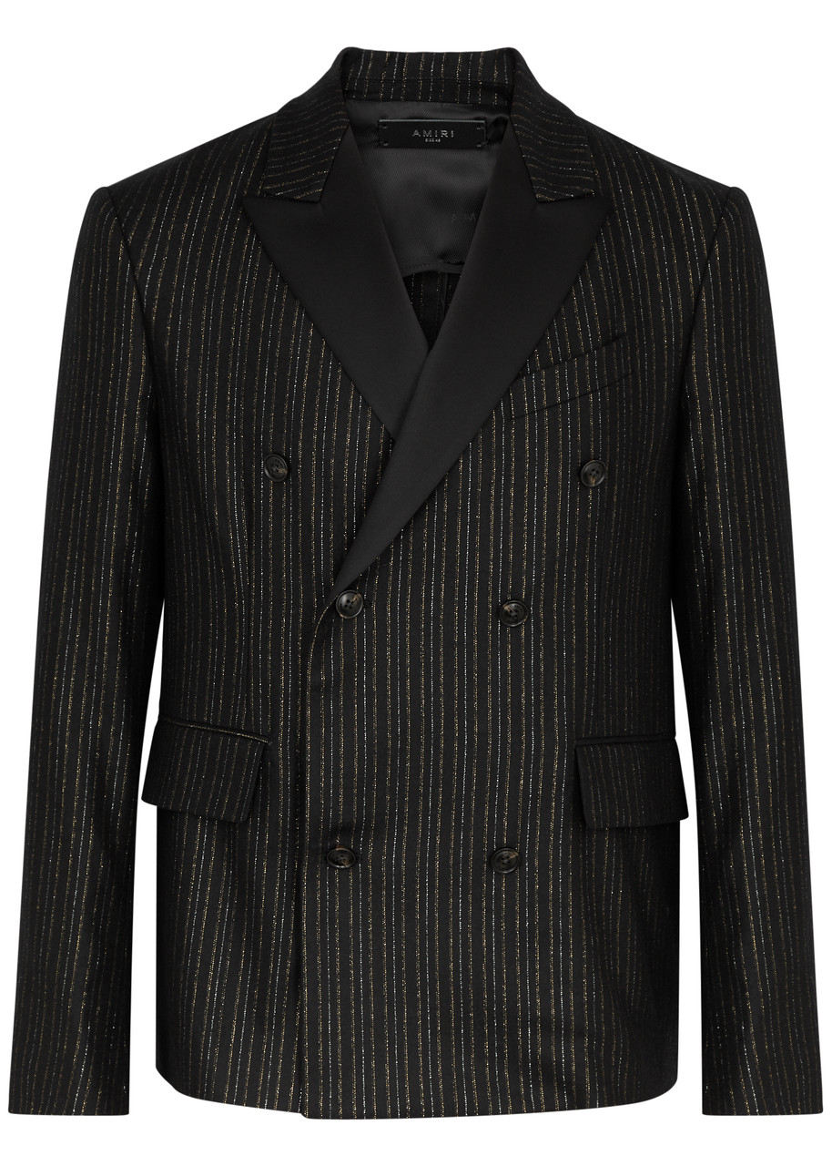 Amiri Metallic Pinstriped Wool-blend Blazer In Black