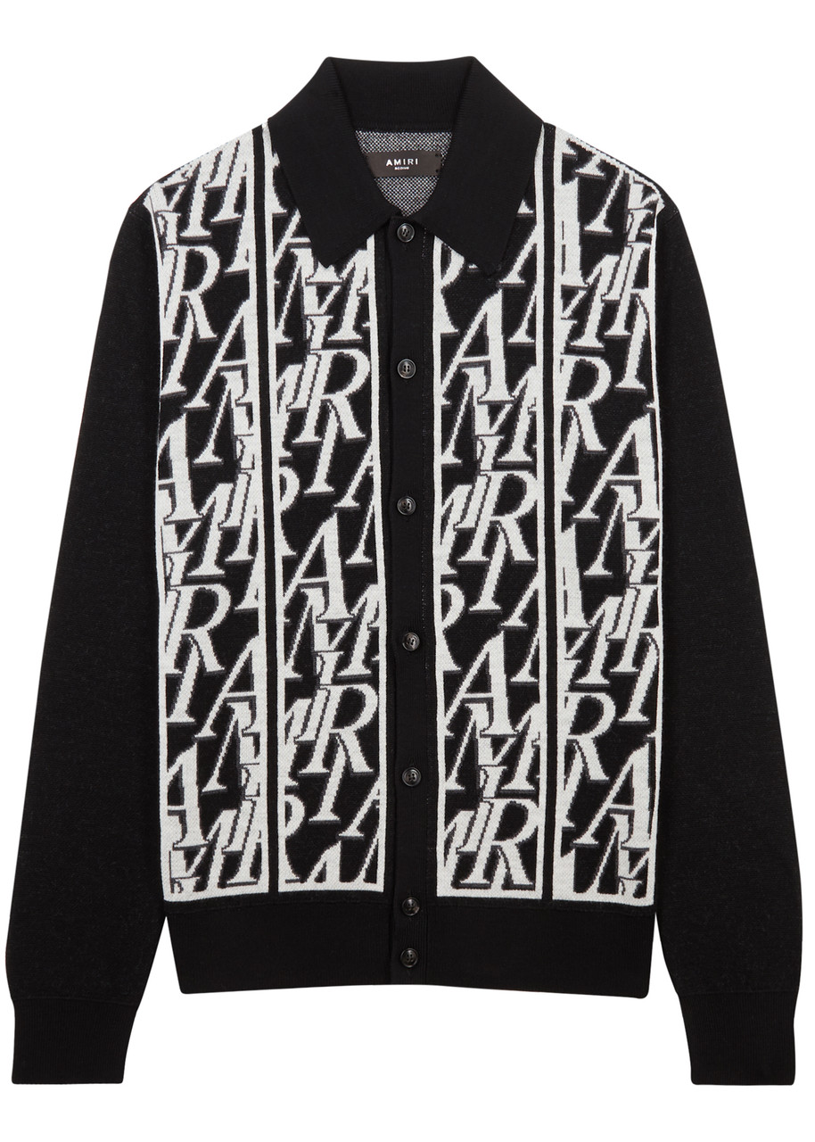 Amiri Logo-intarsia Wool Cardigan In Black