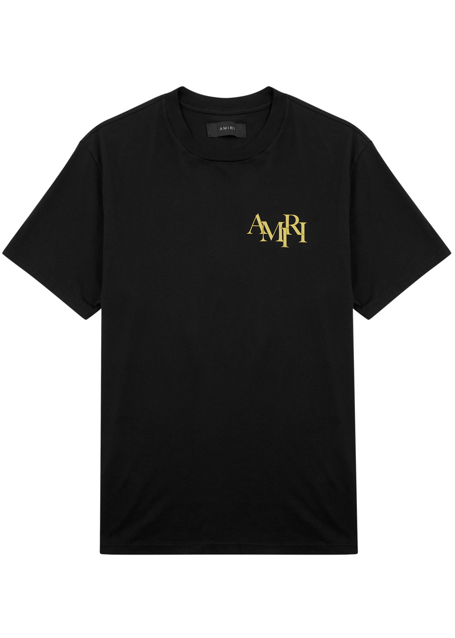 Shop Amiri Embellished Logo Cotton T-shirt In Black