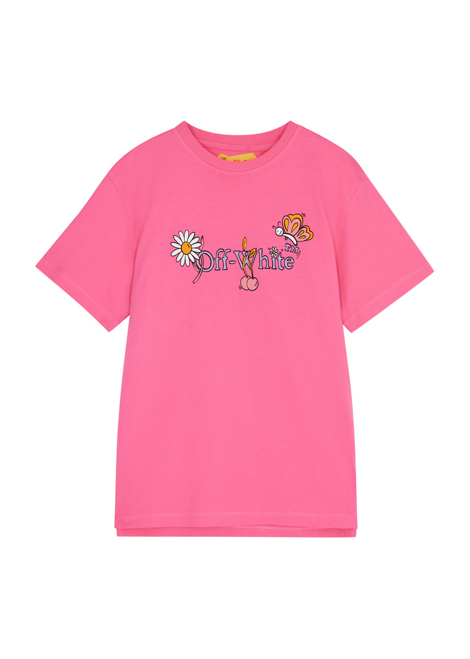 Off-white Kids Funny Flowers Printed Cotton T-shirt (12-14 Years) In Pink