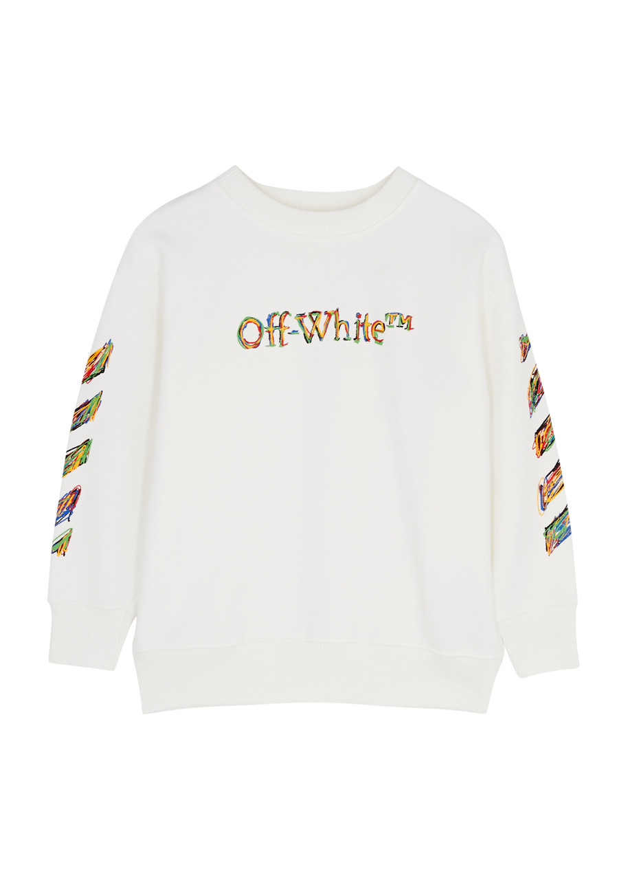 Off-white Kids Diag Logo Cotton Sweatshirt (4-10 Years) In White