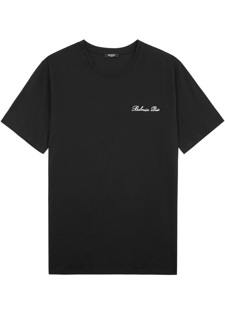 Shop Balmain Logo-embroidered Cotton T-shirt In Black