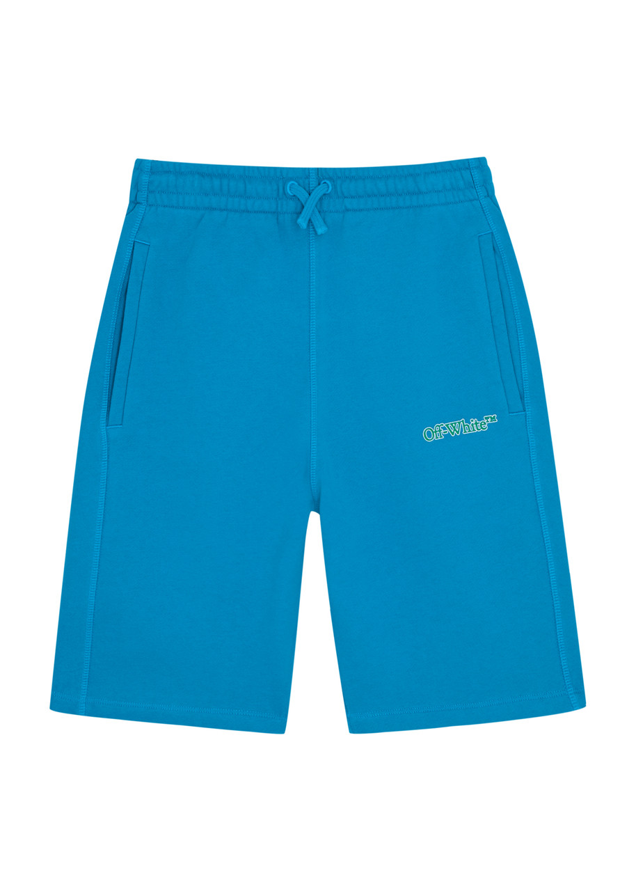 Off-white Kids Logo-print Cotton Shorts (12-14 Years) In Blue