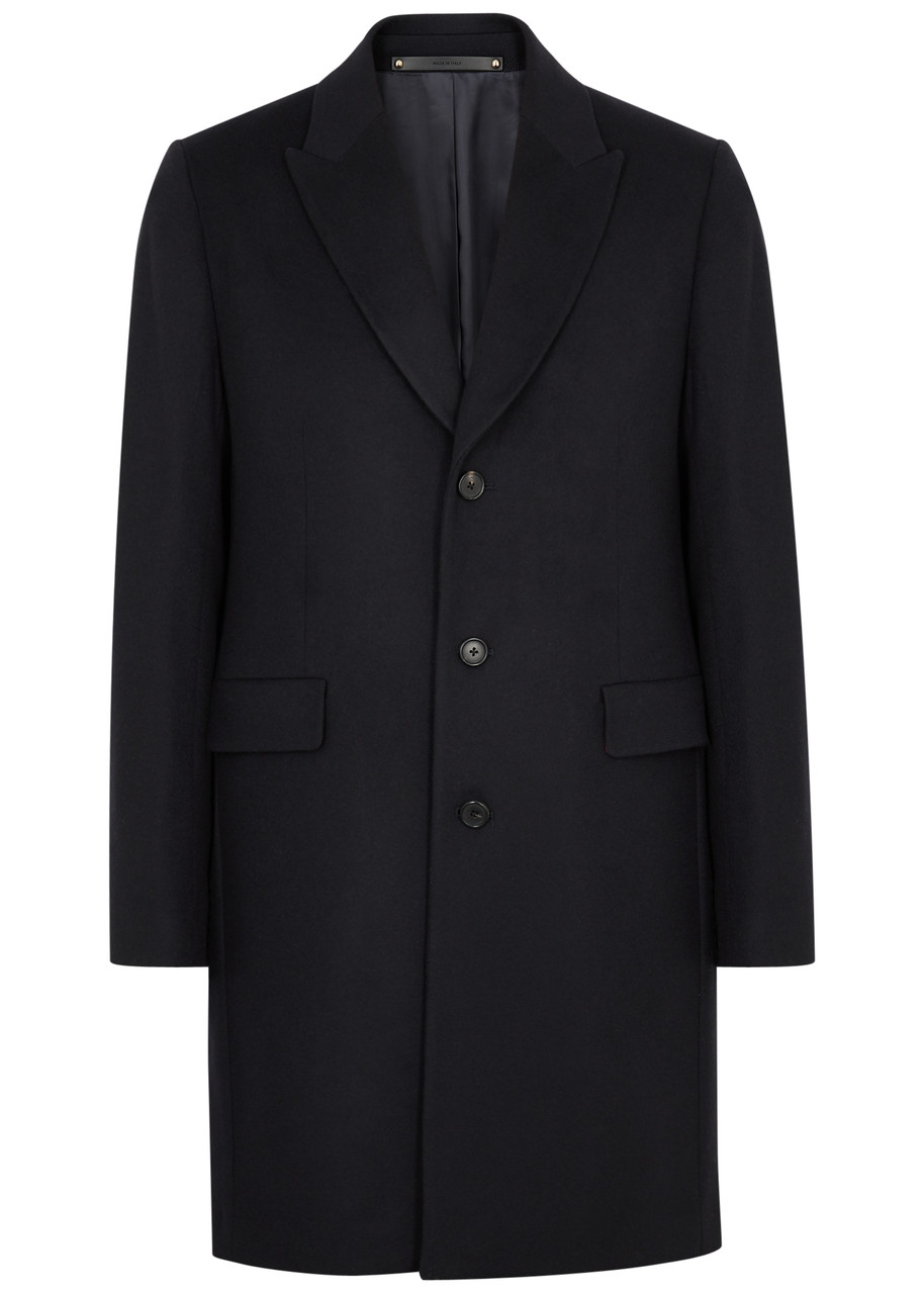 Paul Smith Mens Single-breasted Wool-cashmere Blend Coat In Navy