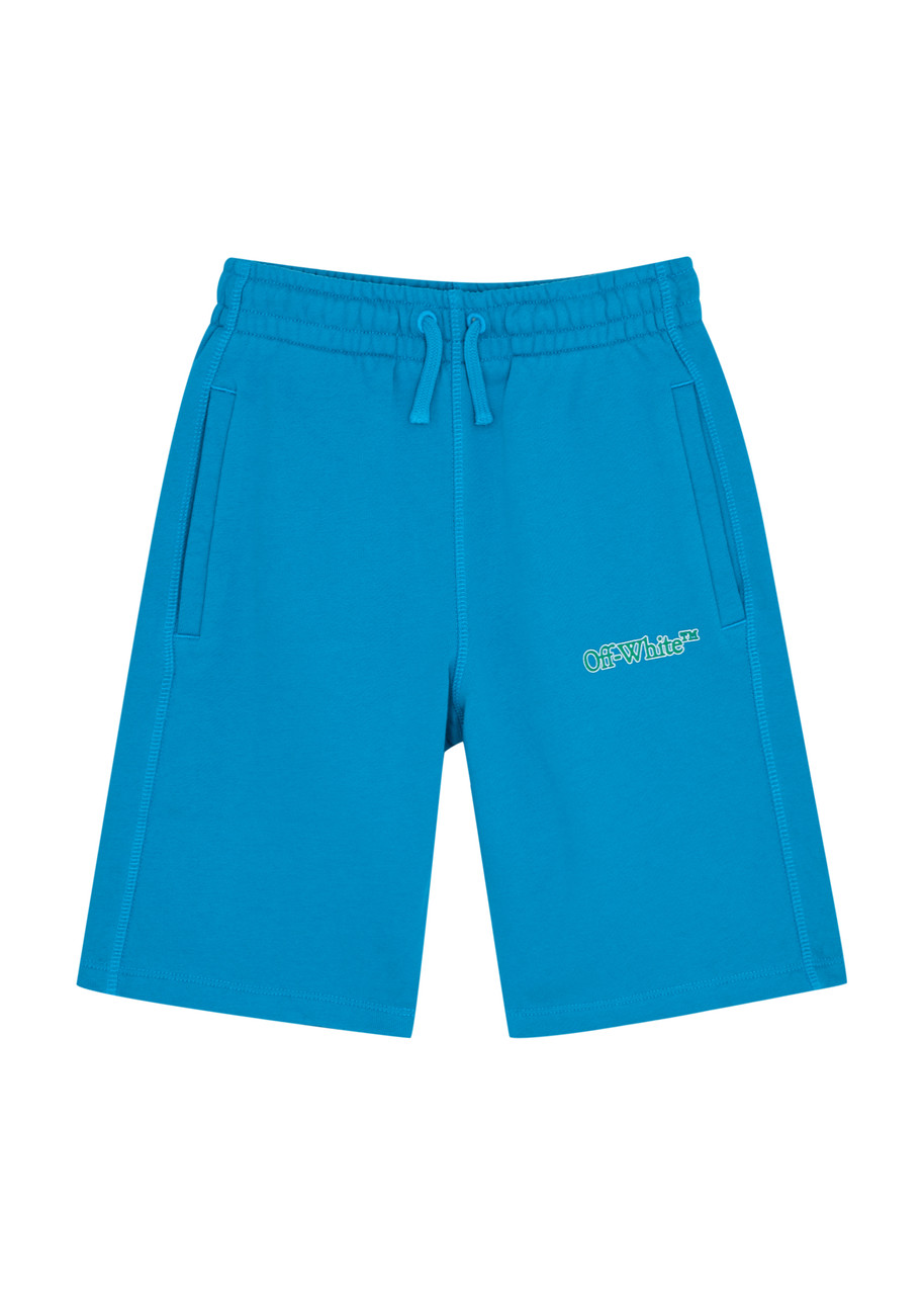 Off-white Kids Logo-print Cotton Shorts (4-10 Years) In Blue
