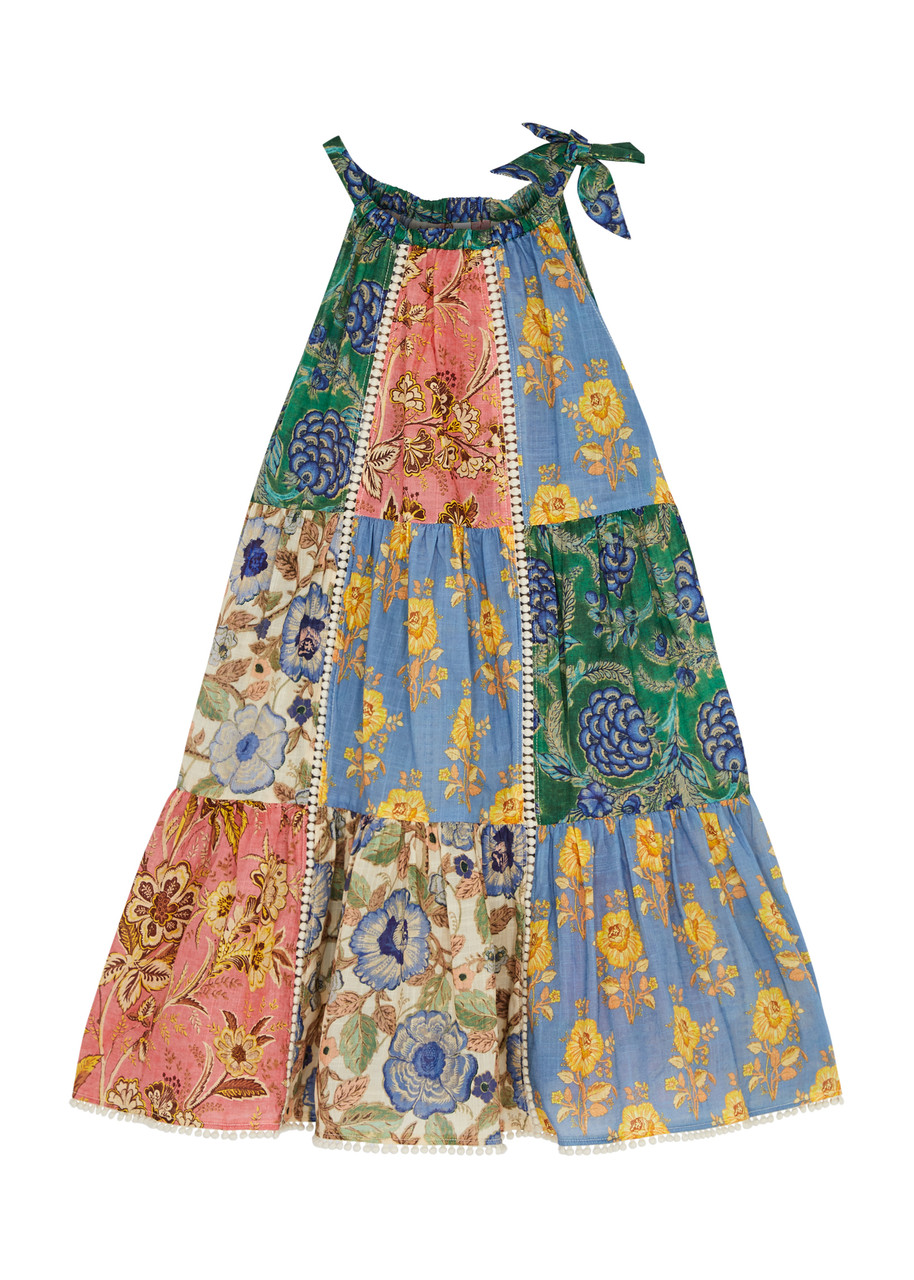 Shop Zimmermann Kids Junie Patchwork Cotton Dress In Multicoloured