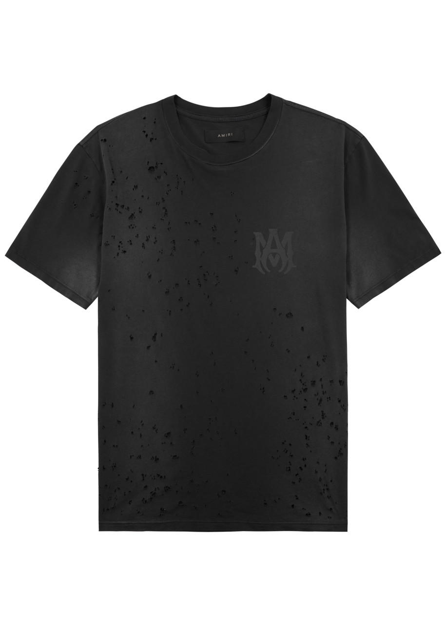 Amiri Logo Distressed Cotton T-shirt In Black
