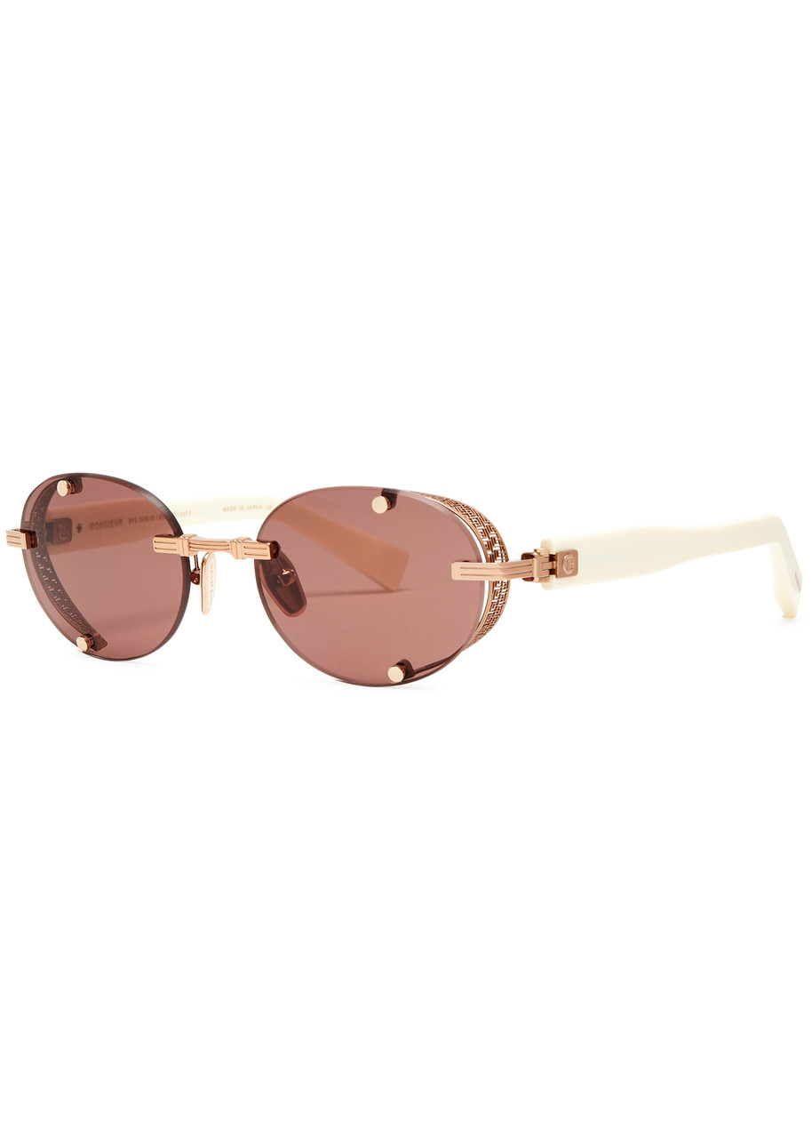 Balmain Eyewear Monsieur Rimless Oval-frame Sunglasses In Brown