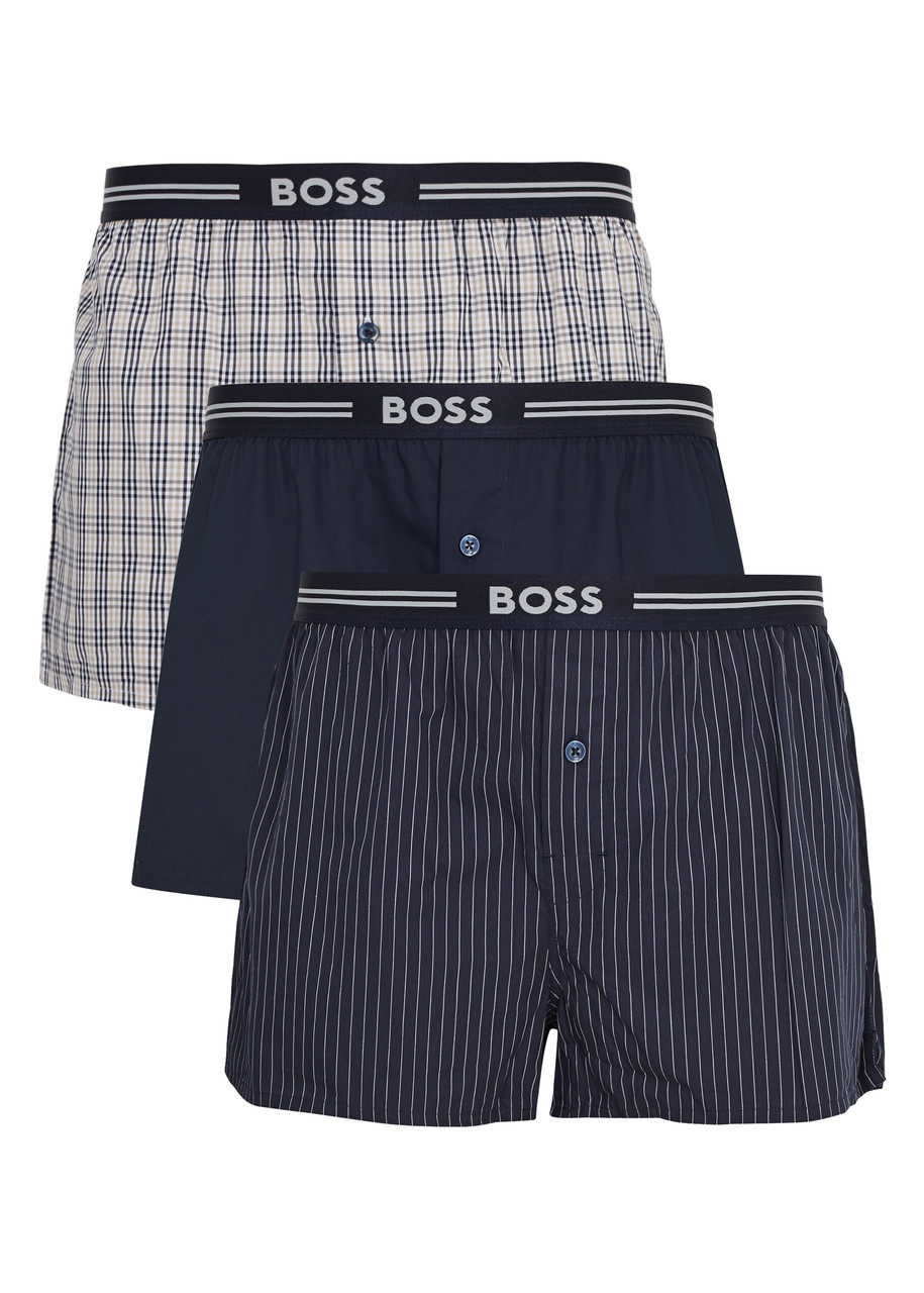 Hugo Boss Boss Logo Cotton-poplin Boxer Shorts In Multicoloured