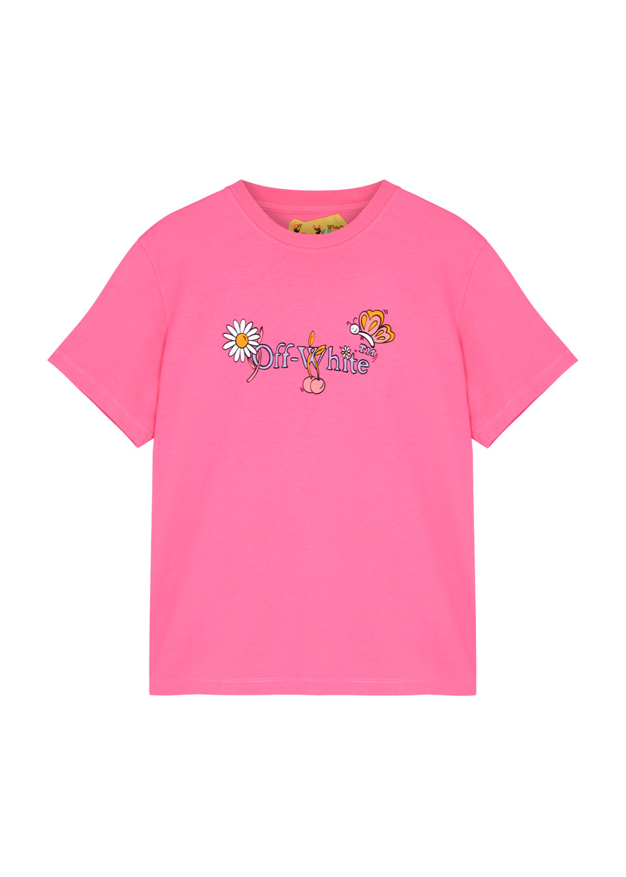 Shop Off-white Kids Funny Flowers Printed Cotton T-shirt (4-10 Years) In Pink