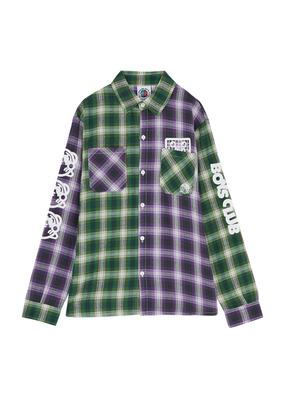 Billionaire Boys Club Kids Checked Logo-print Flannel Shirt In Green