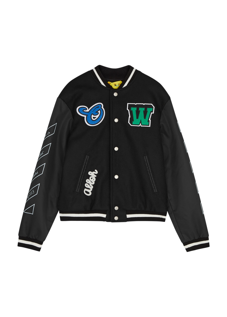 Off-white Kids Logo Wool-blend Varsity Jacket (12-14 Years) In Black