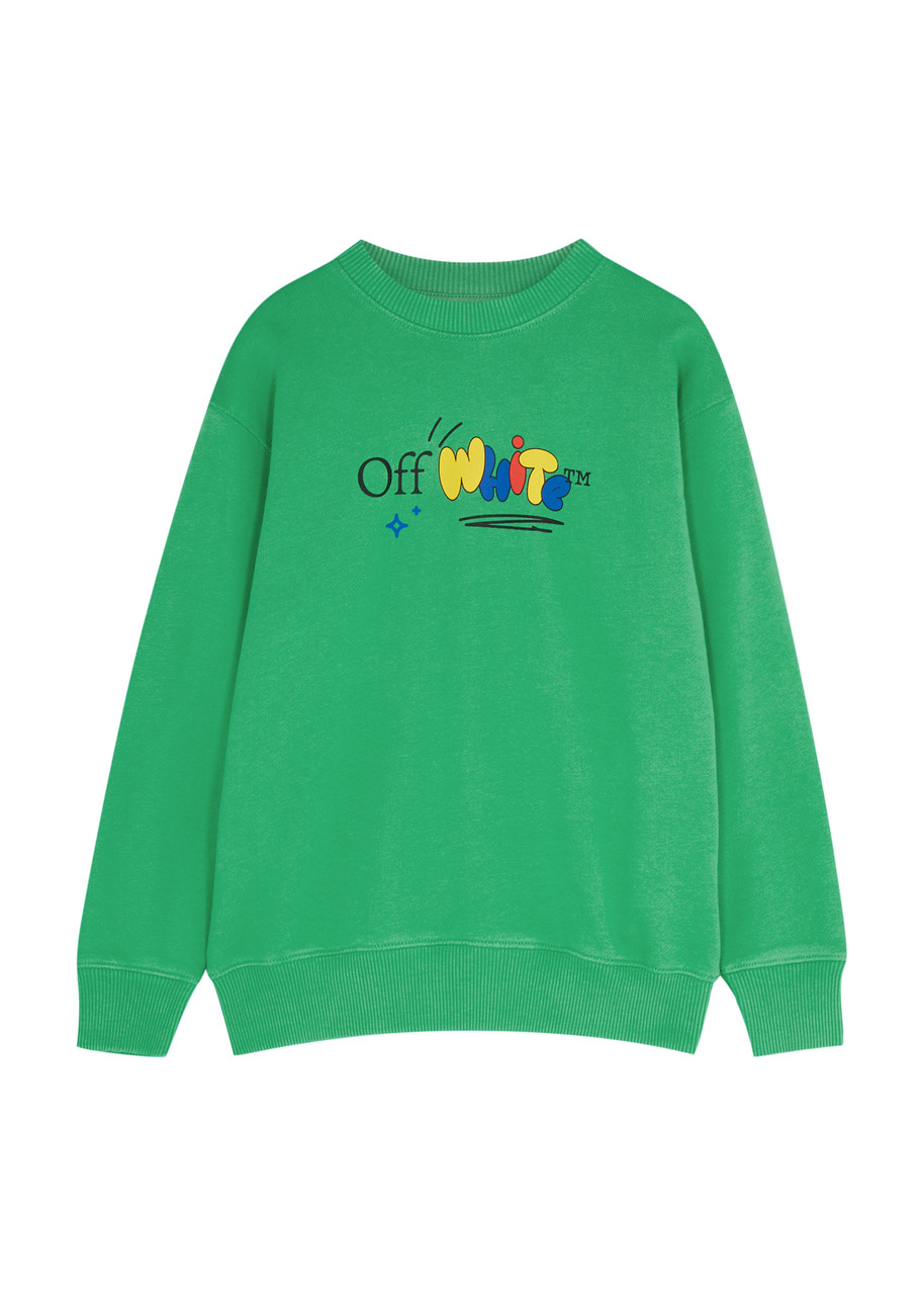 Off-white Kids Funny Logo-print Cotton Sweatshirt (4-10 Years) In Green