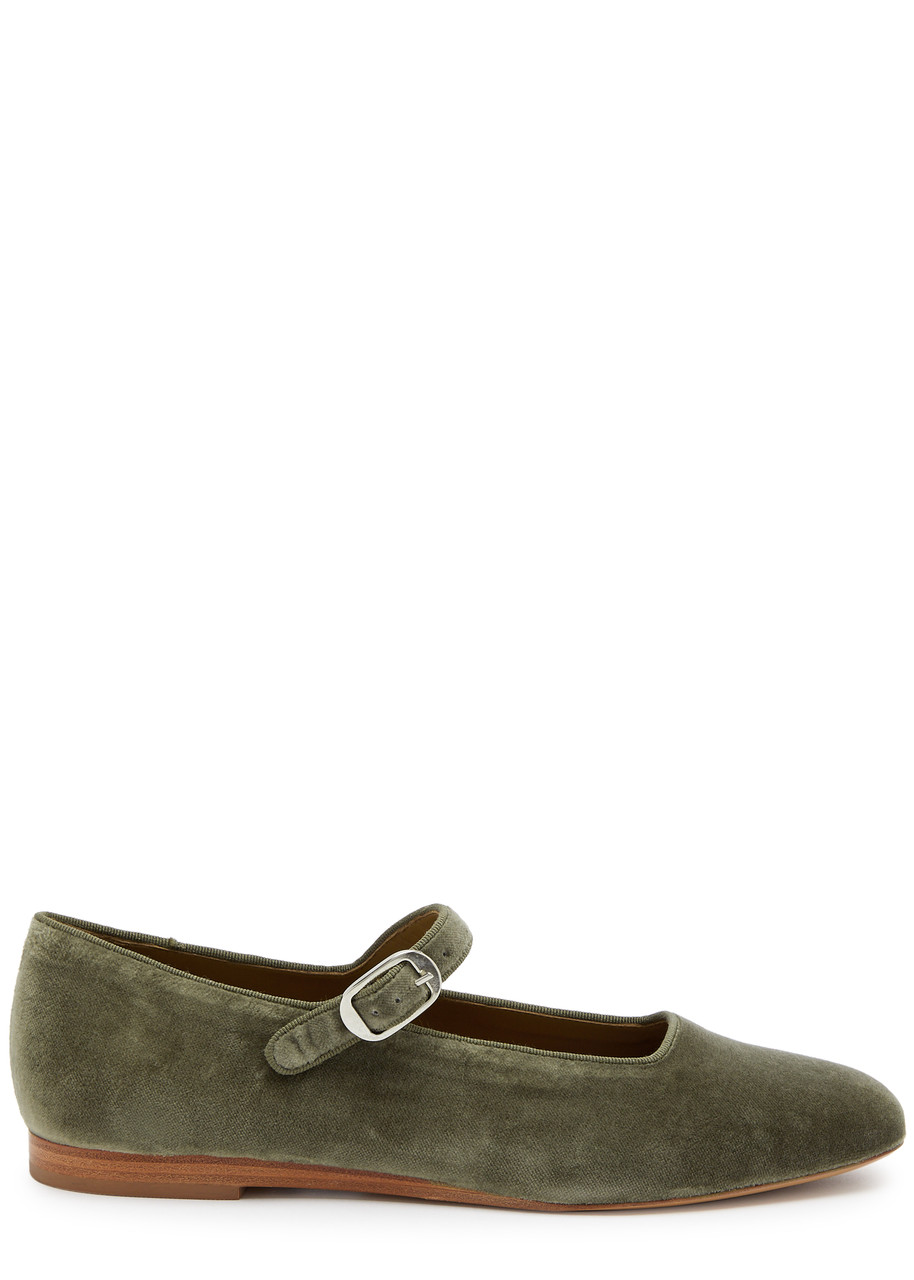 Le Monde Beryl Mary Jane Velvet Flats In Grey