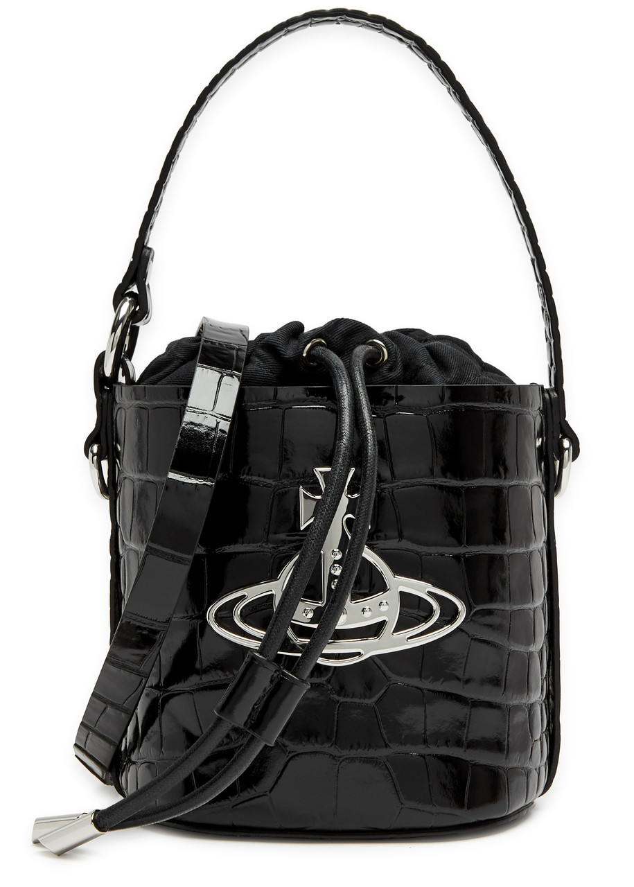Vivienne Westwood Daisy Crocodile-effect Leather Bucket Bag In Black
