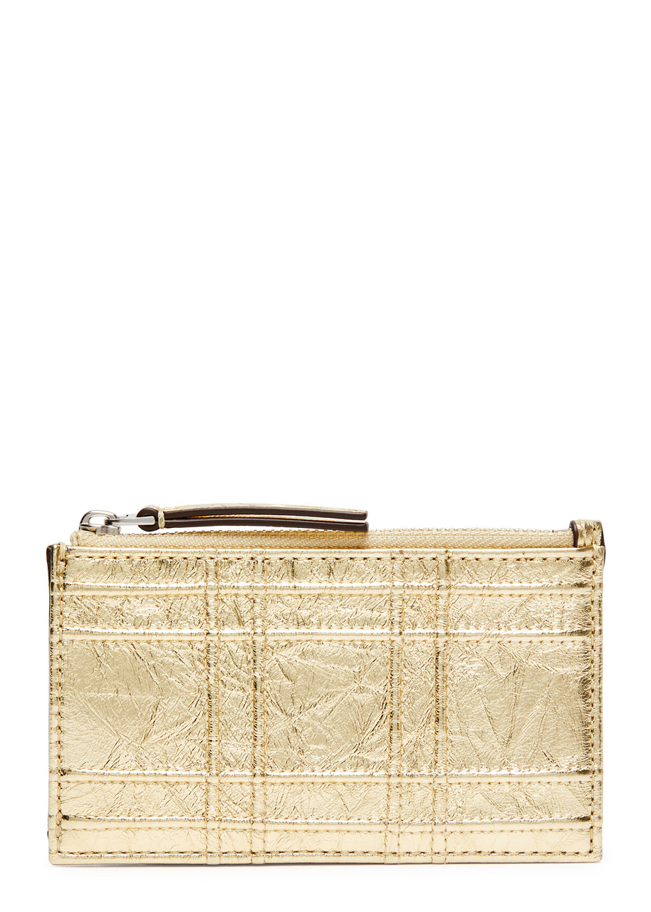 Tory Burch Fleming Metallic Leather Card Holder In Gold