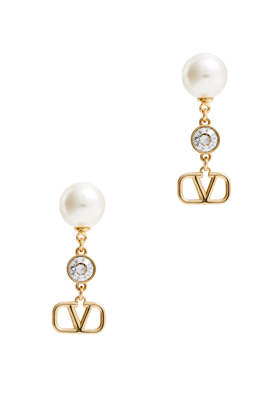 Valentino Garavani Vlogo Embellished Drop Earrings - Gold - One Size