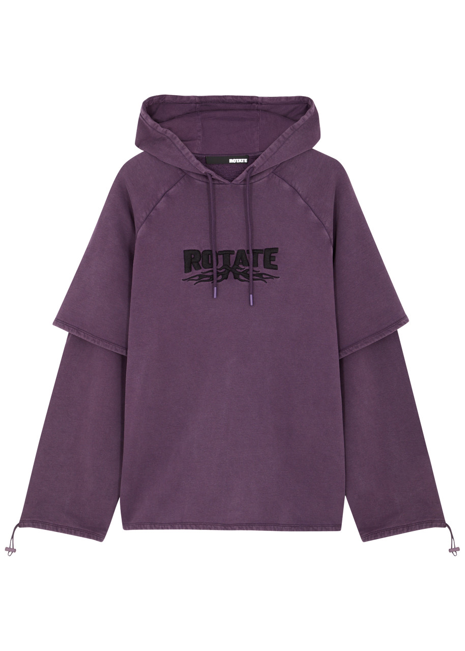 Rotate Birger Christensen Rotate Sunday Enzyme Layered Hooded Cotton Sweatshirt In Dark Purple