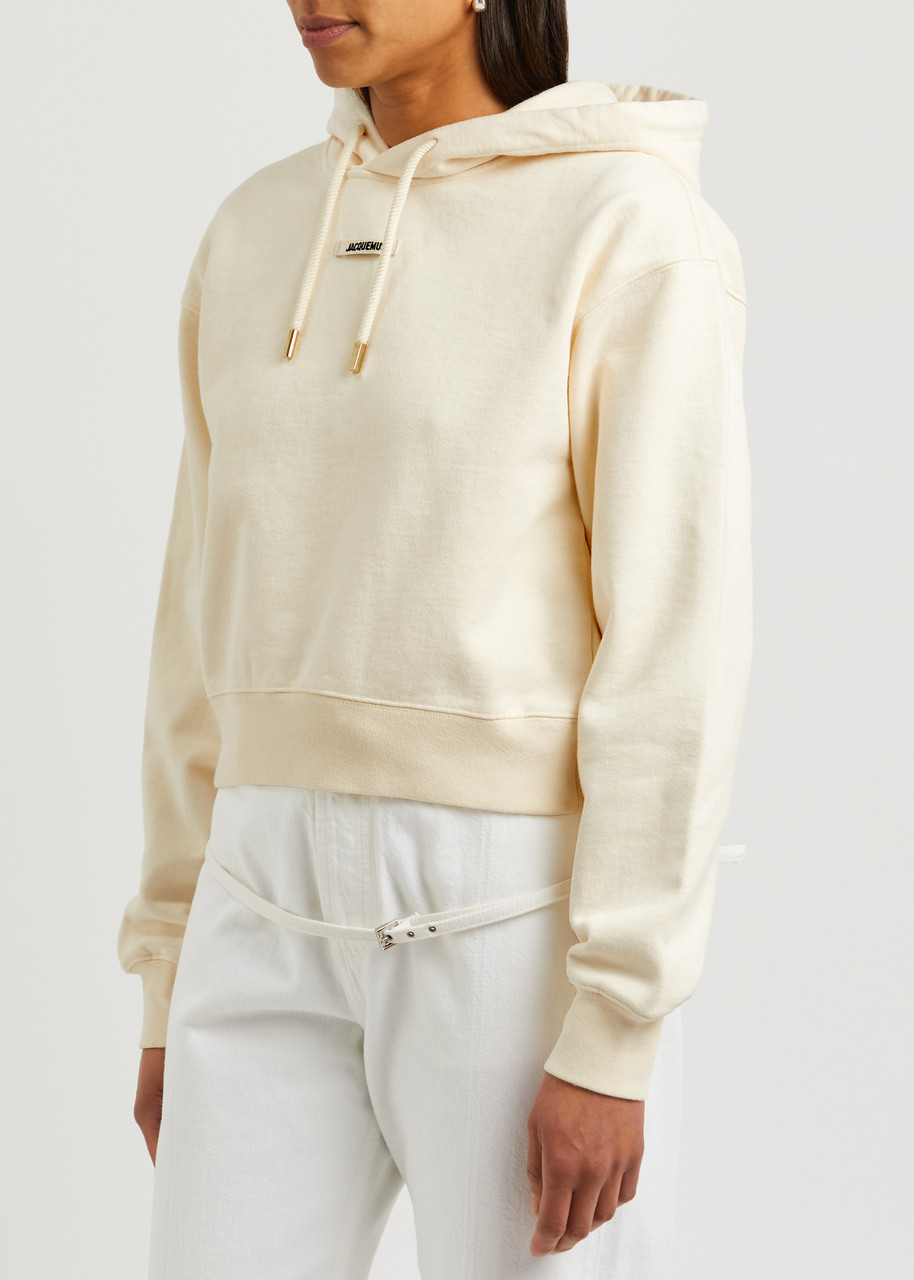 Jacquemus Cotton Hoodie With Drawstring Hood And Ribbed Details In Beige