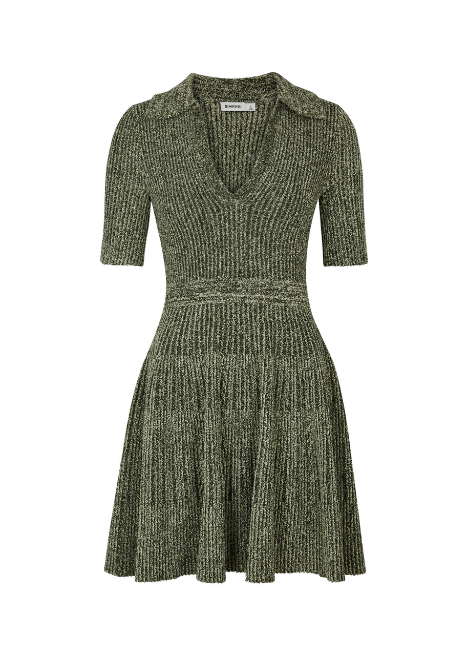 Shop Jonathan Simkhai Patricia Space-dyed Ribbed-knit Mini Polo Dress In Green