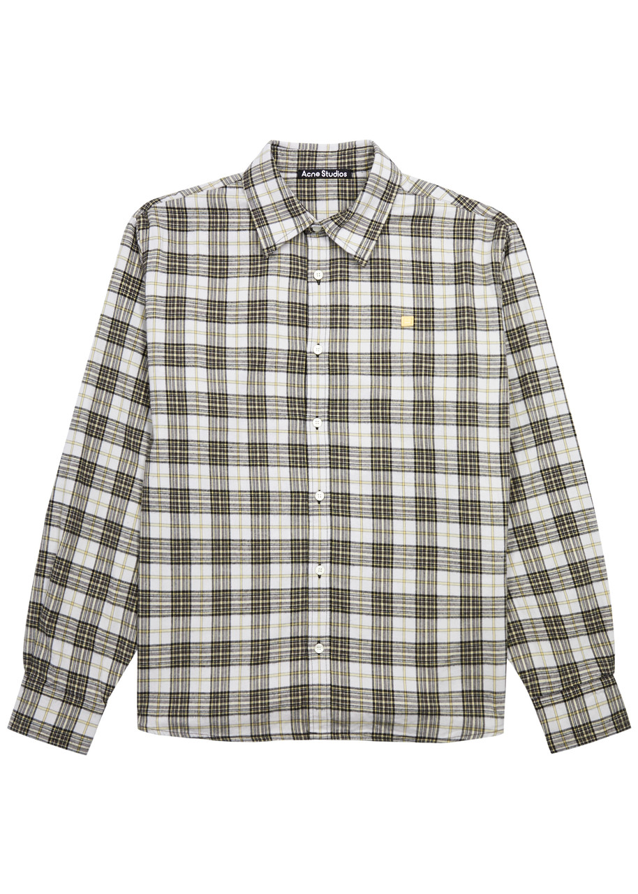 Shop Acne Studios Checked Flannel Shirt In White And Black