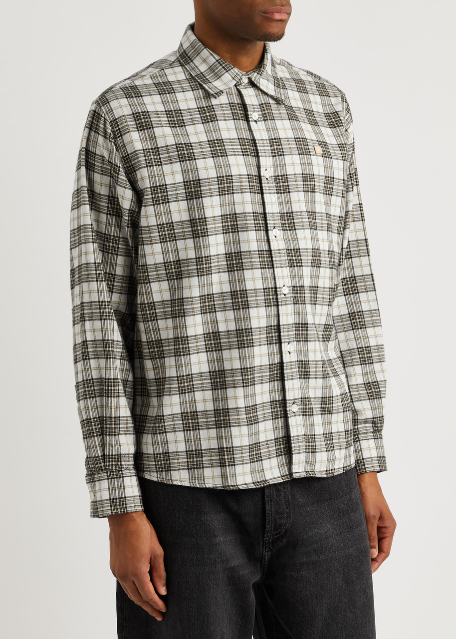 Shop Acne Studios Checked Flannel Shirt In White And Black