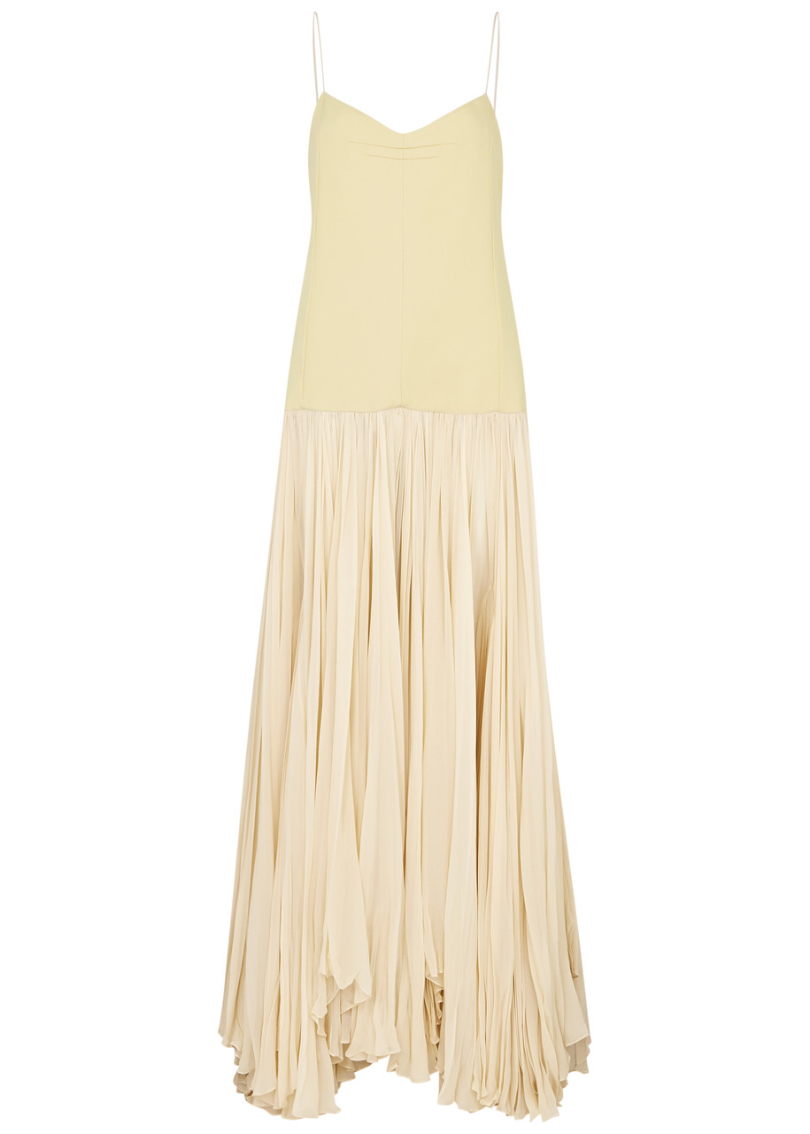 Khaite Zeke Crepe And Pleated Silk Gown In Off White