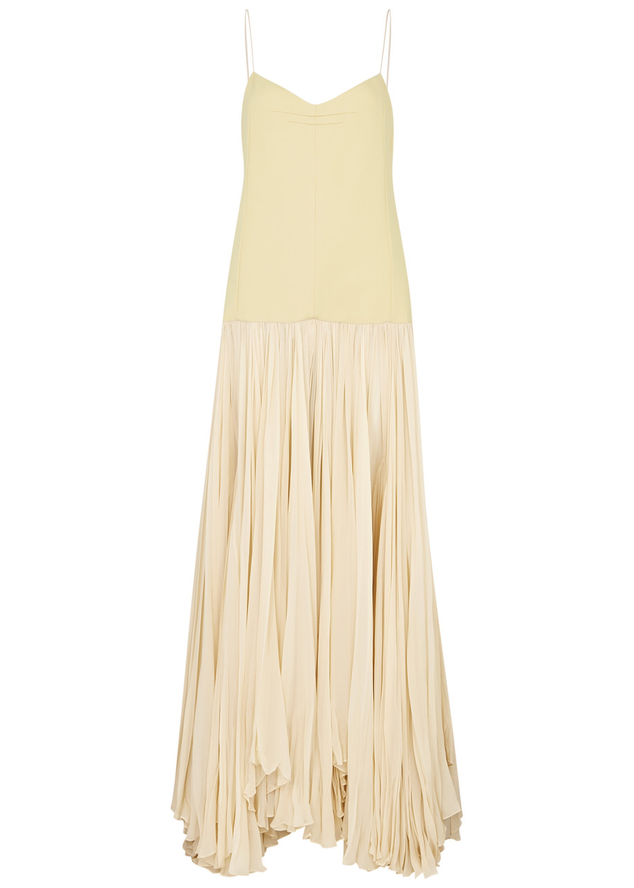 Khaite Zeke Crepe And Pleated Silk Gown In Off White | ModeSens