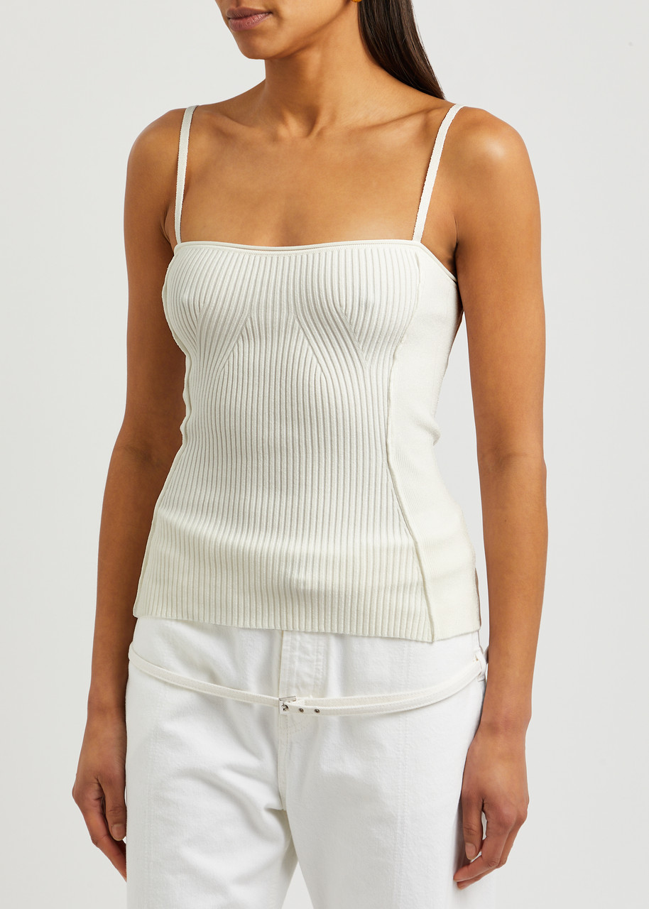 Jacquemus Sierra Ribbed Knit Sleeveless Top In Off White