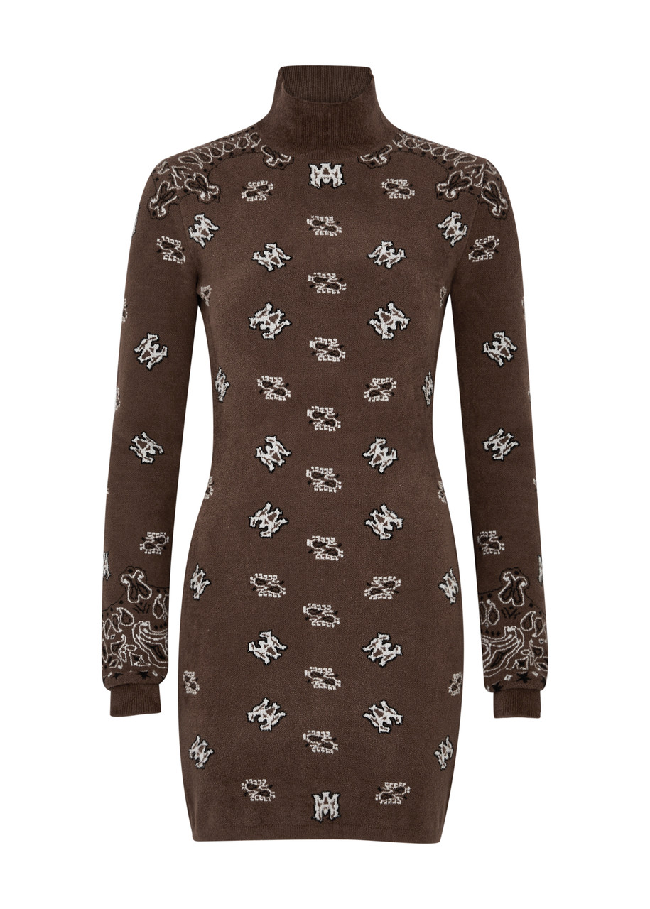 Shop Amiri Bandana-jacquard Mini Jumper Dress In Brown