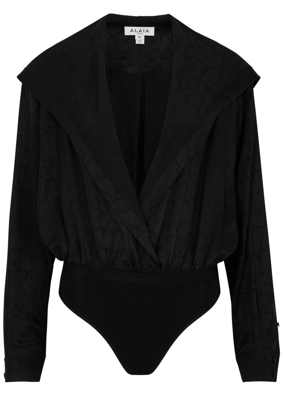 Alaïa Hooded Satin-jacquard Bodysuit - Black - 40 (UK12 / M)