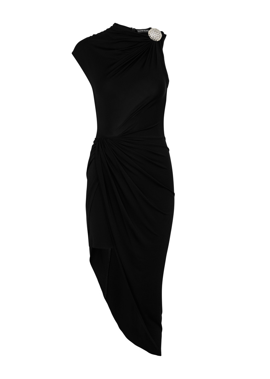 David Koma Asymmetric Stretch-jersey Mini Dress - Black And Silver - 10 (UK10 / S)