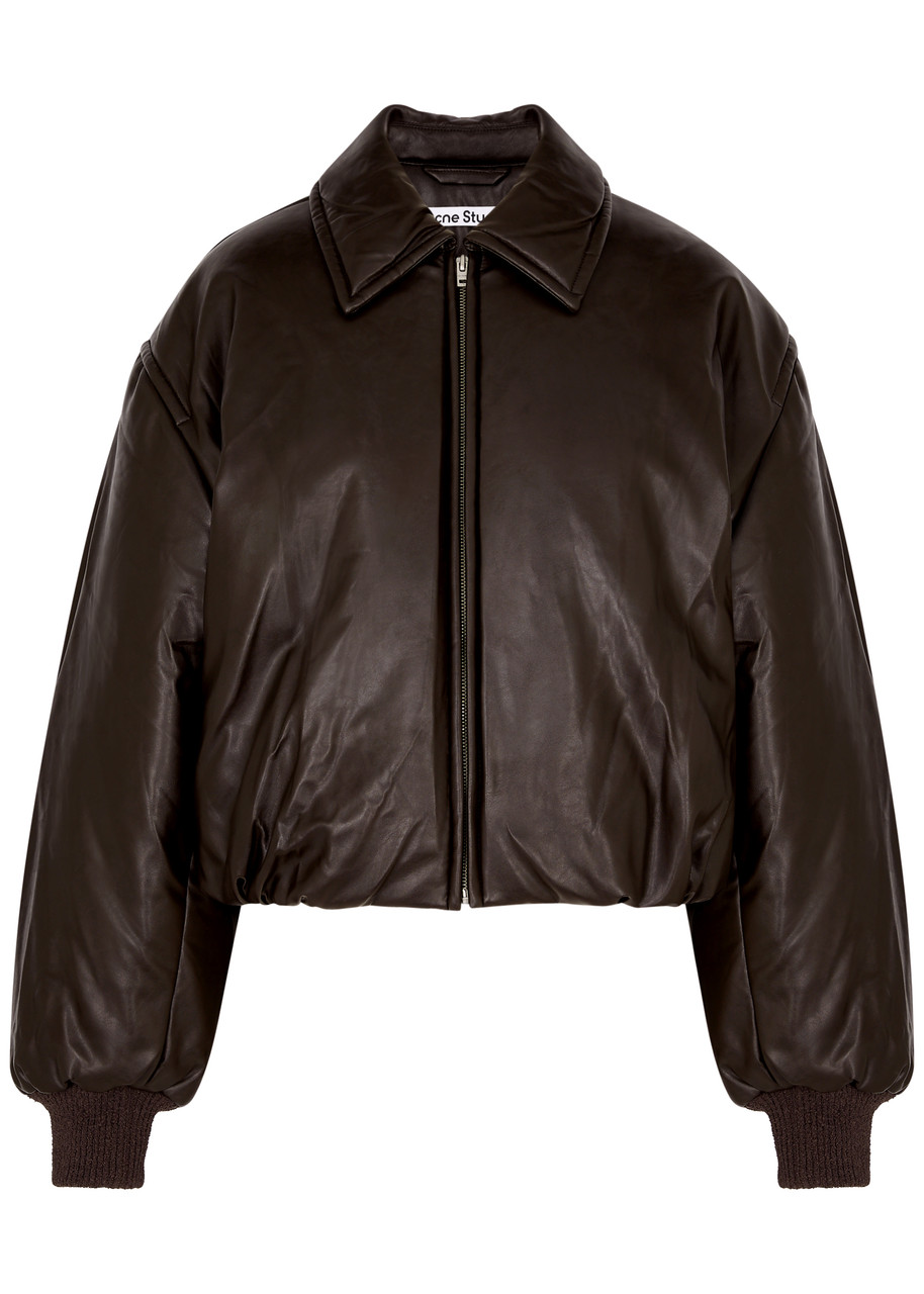 Acne Studios Onnea Padded Faux Leather Bomber Jacket In Brown