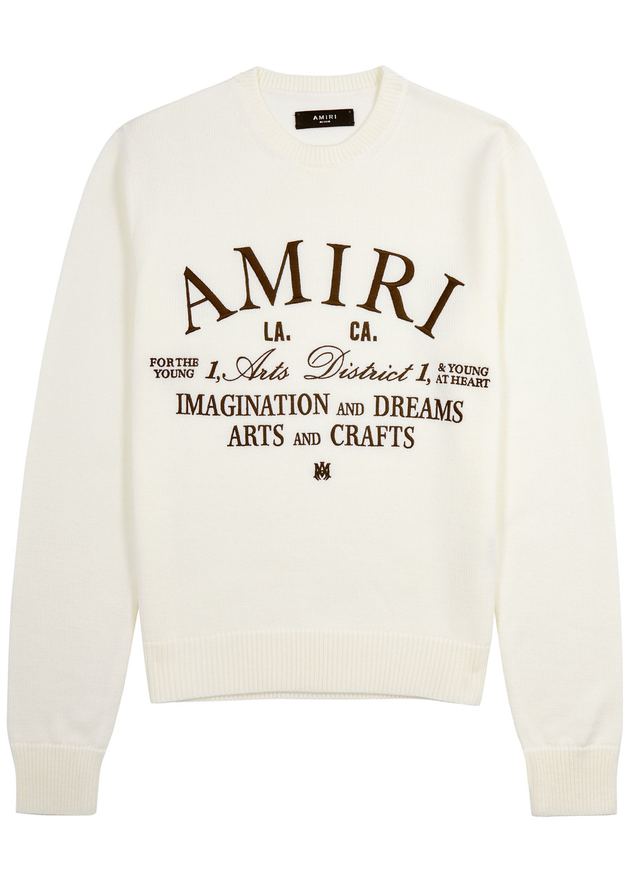 Shop Amiri Arts District Logo-embroidered Wool Jumper In Cream