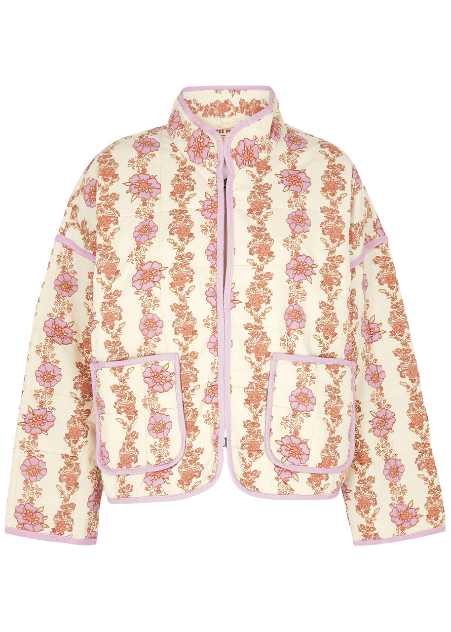 Shop Free People Chloe Floral-print Quilted Cotton Jacket In Cream