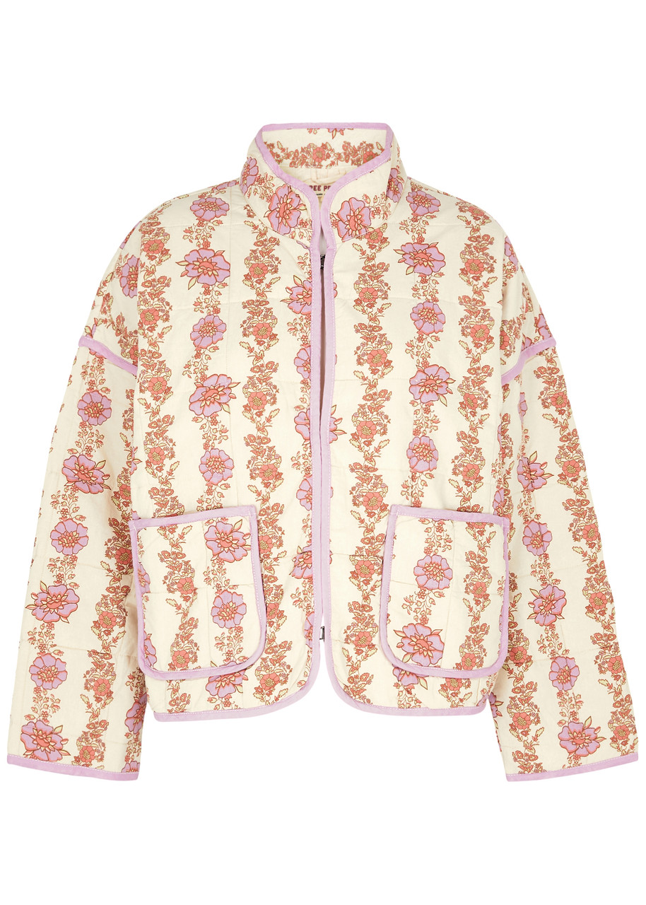 Free People Chloe Floral-print Quilted Cotton Jacket In Cream
