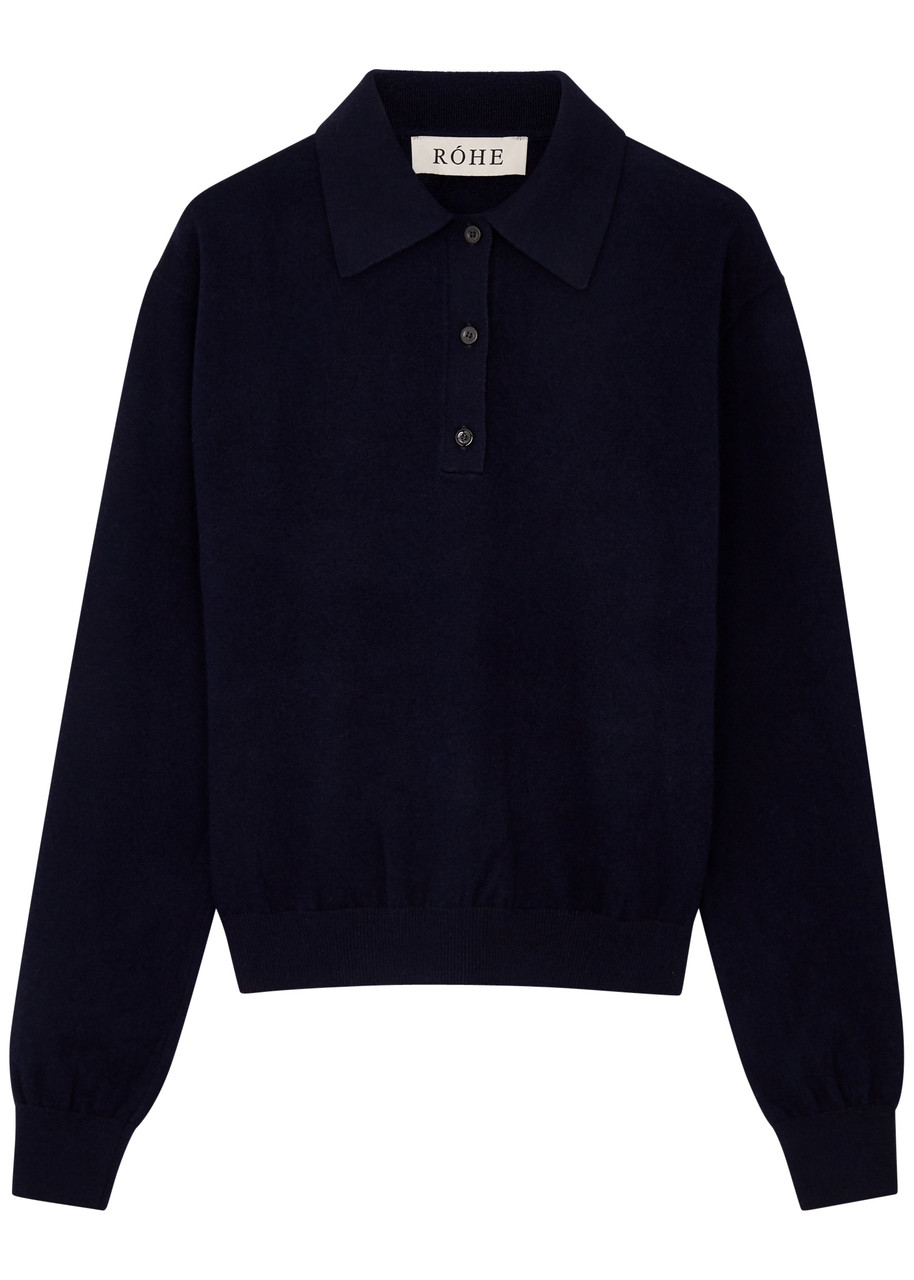 Rohe Wool-blend Polo Jumper In Navy