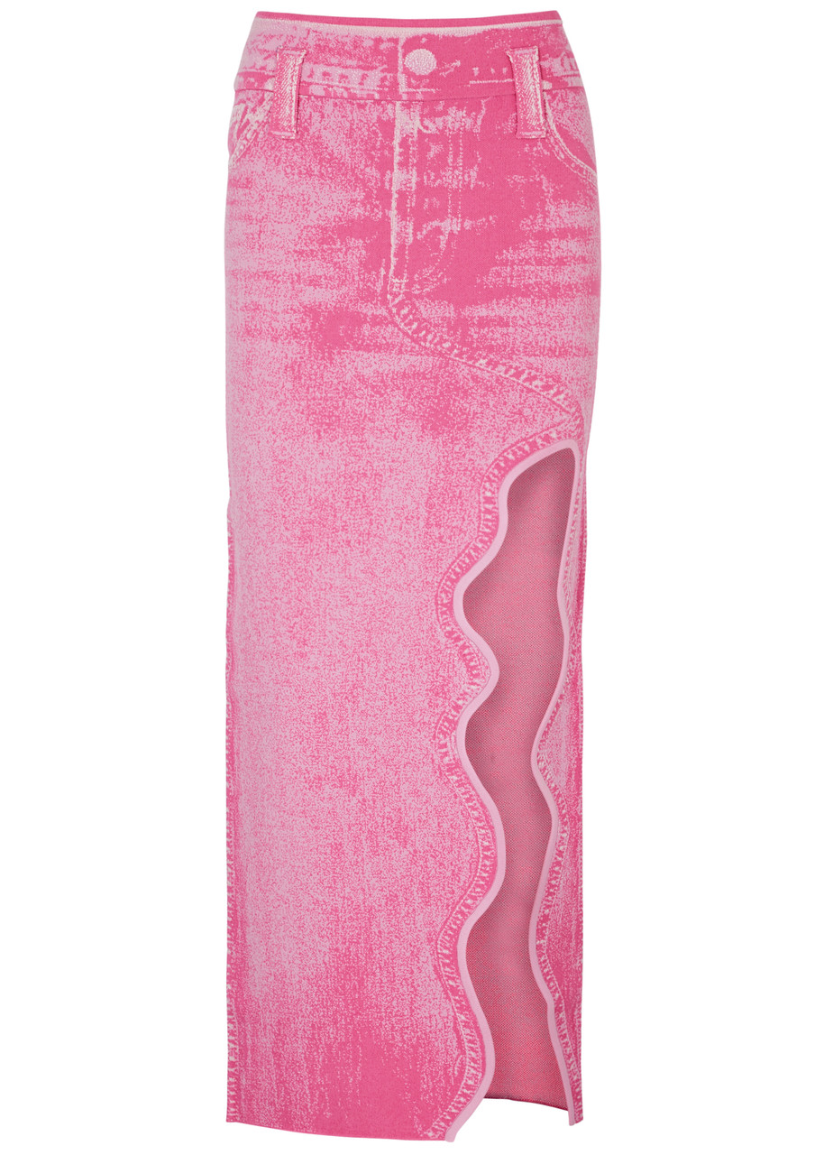 Ph5 Lily Denim-effect Stretch-knit Midi Skirt In Pink
