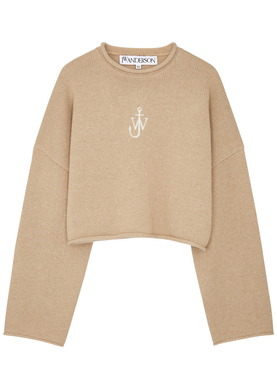Jw Anderson Logo-embroidered Wool-blend Jumper In Beige