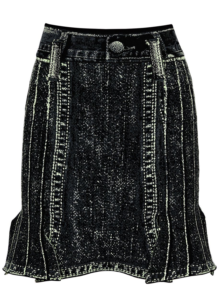 Ph5 Dahlia Intarsia Stretch-knit Mini Skirt In Dark Green