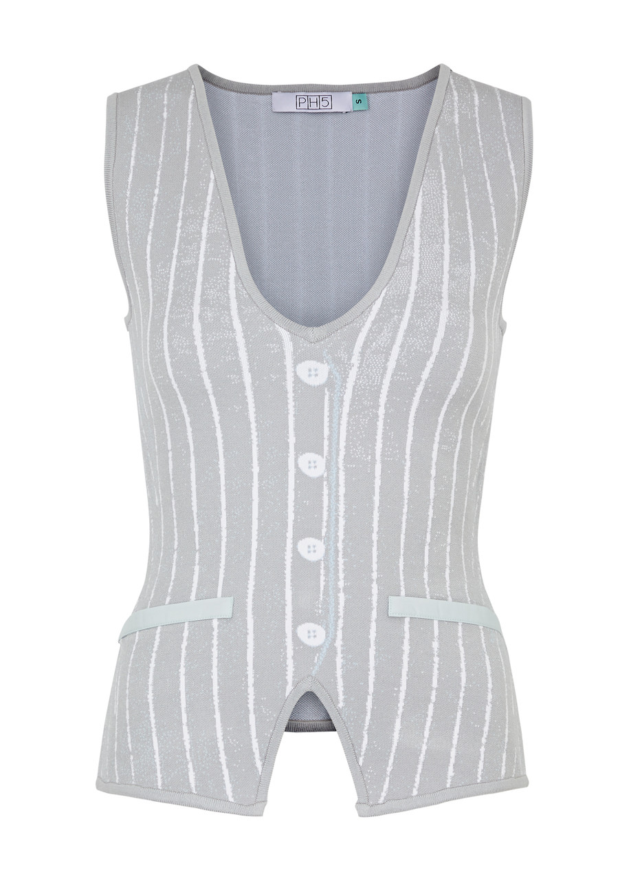 Ph5 Marigold Intarsia Stretch-knit Top In Grey