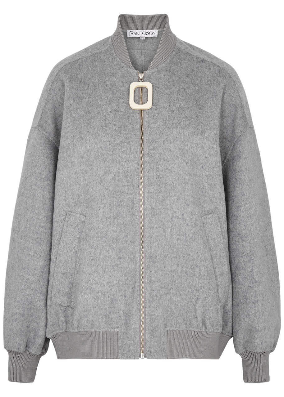 Shop Jw Anderson Oversized Wool Bomber Jacket In Grey