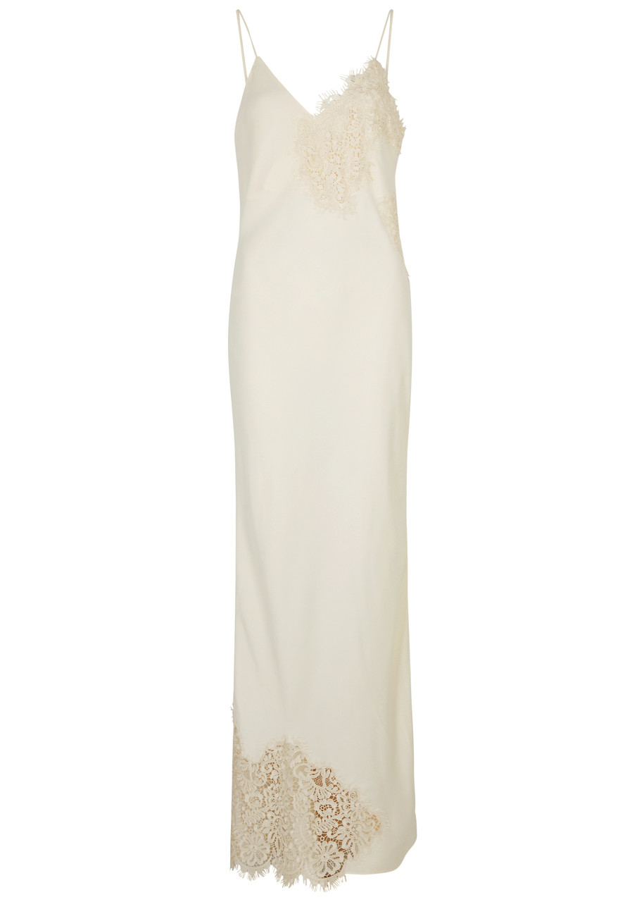 Shop Rohe Lace-panelled Matte Satin Maxi Dress In Cream