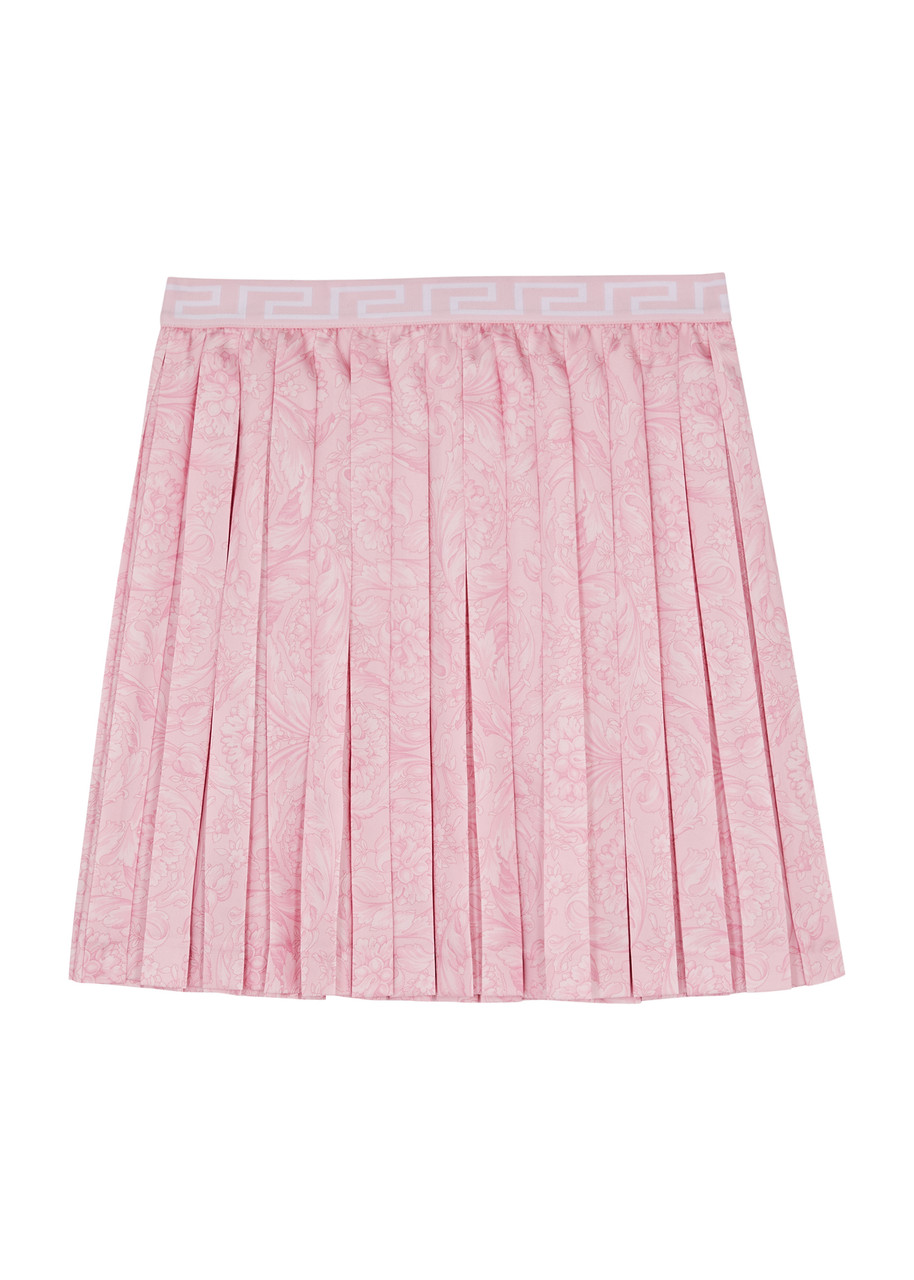 Versace Kids Printed Pleated Satin Skirt In Pink Light