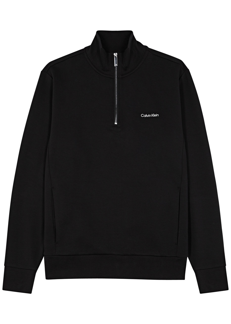 Calvin Klein Logo Cotton-blend Half-zip Sweatshirt In Black