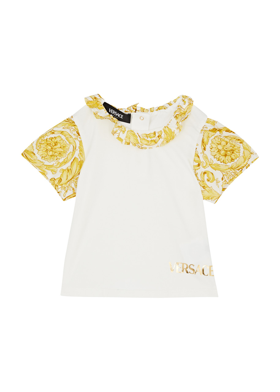 Versace Kids Printed Logo Stretch-cotton T-shirt In White