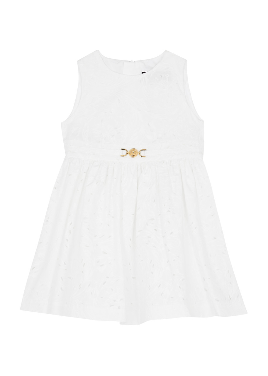 Versace Kids Printed Cut-out Cotton Dress In White