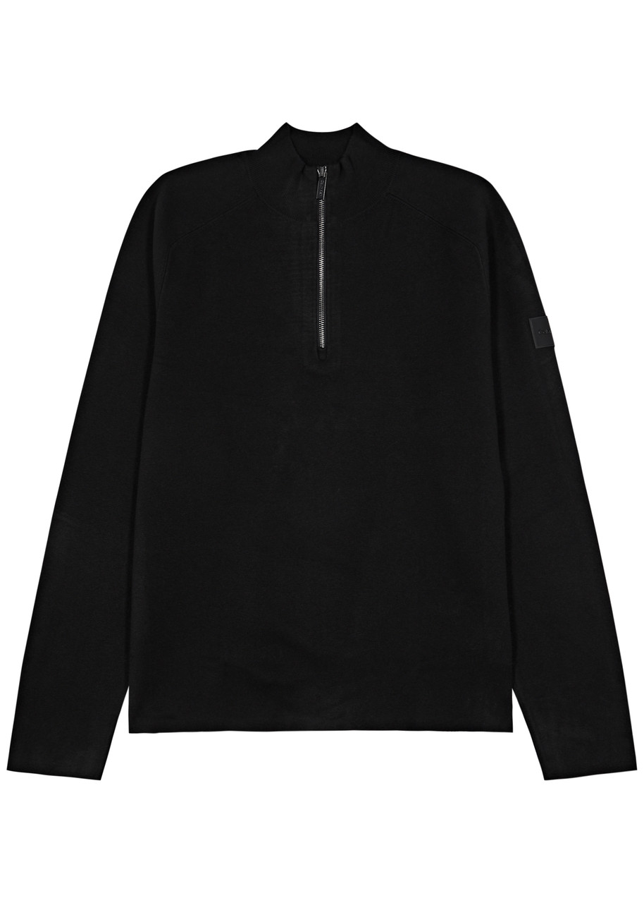 Calvin Klein Logo Knitted Half-zip Jumper In Black